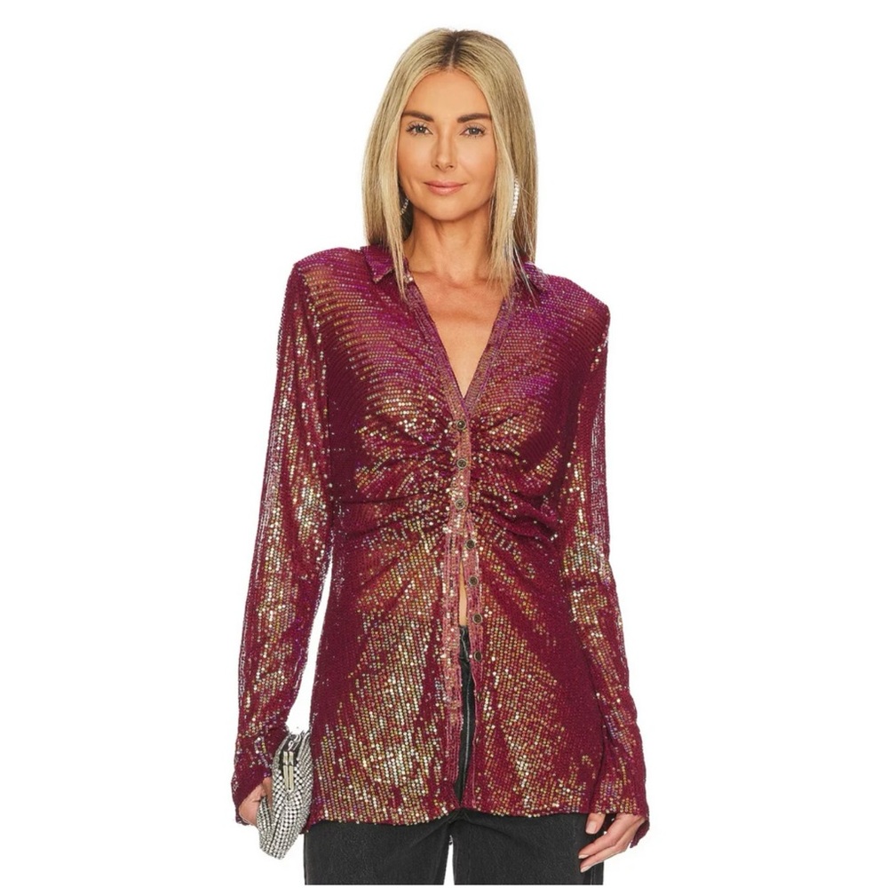 Free People Sequin Burgundy Blouse